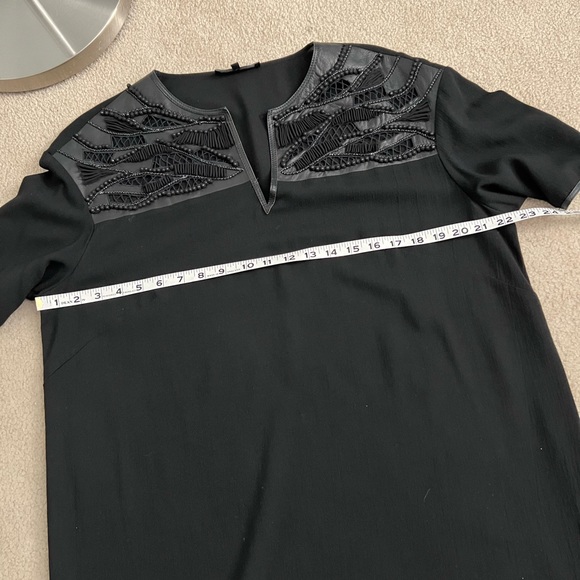 Lafayette 148 New York Black Tunic Top Woven Leather + Beading Details - Picture 9 of 12